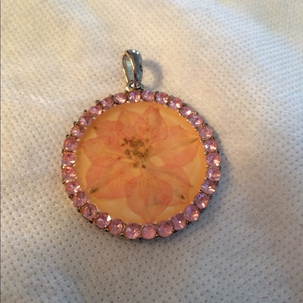 Pink Flower Round Necklace Pendant
